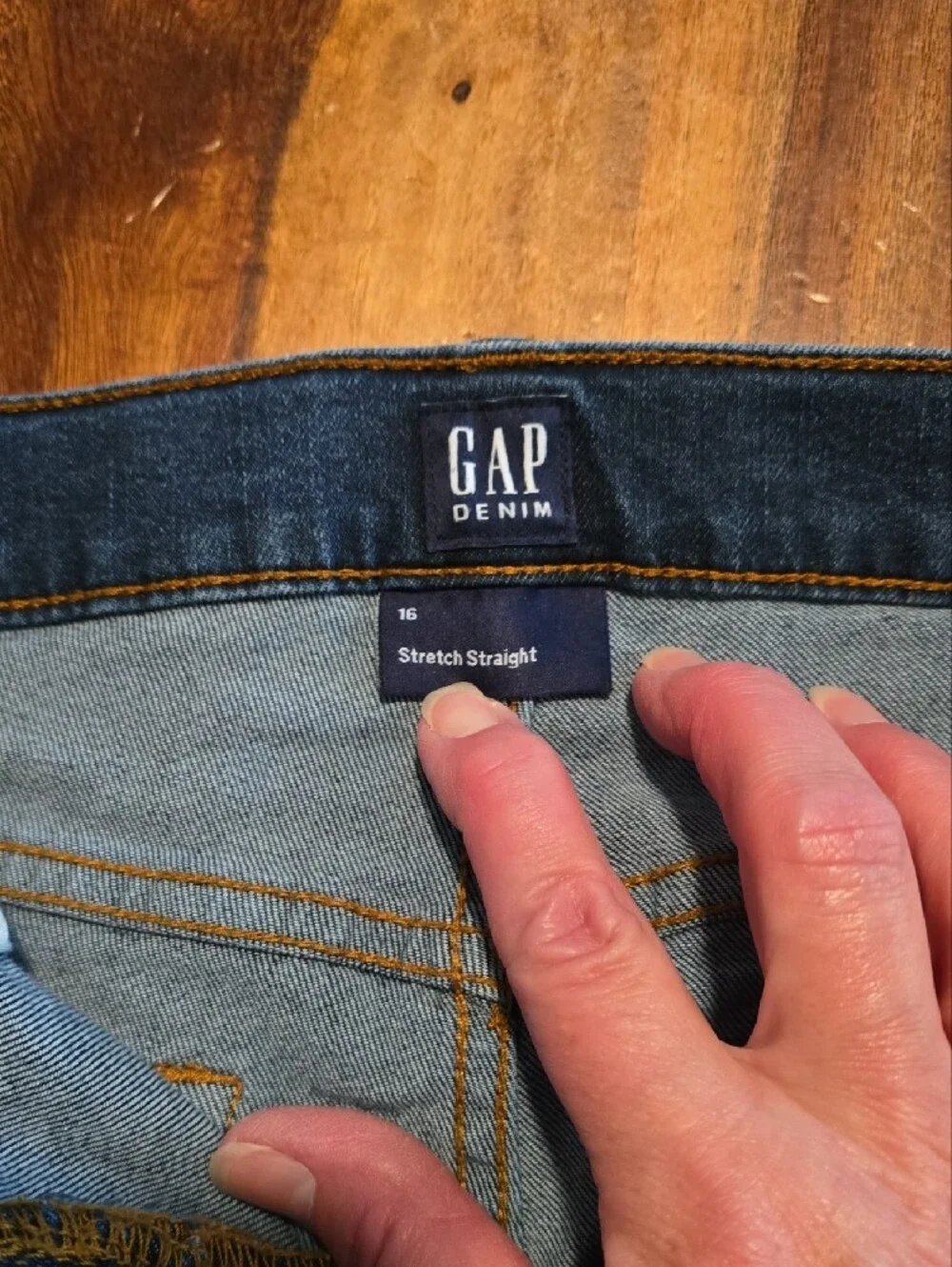 GAP Indigo Denim Stretch Straight Jeans with Orange Stitching